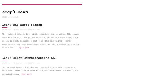 screenshot of SECP0 News - secponewsxgrlnirowclps2kllzaotaf5w2bsvktdnz4qhjr2jnwvvyd.onion