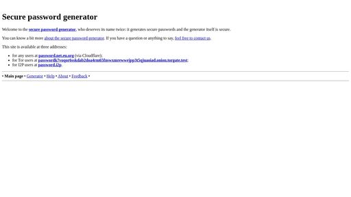 screenshot of Secure password generator - password2fofn6xamqgltp6il66zg3smsr2426qlmvucjufkpbbazmad.onion