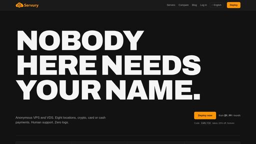 screenshot of Servury - Anonymous VPS Hosting - servury4p3ndhbitch7ckwmbu3wxz6hkdohoql47rpfyzjund3evlmqd.onion