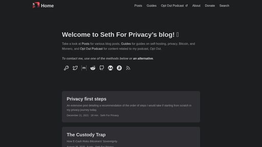 screenshot of sethforprivacy.com - http://sfprivg7qec6tdle7u6hdepzjibin6fn3ivm6qlwytr235rh5vc6bfqd.onion