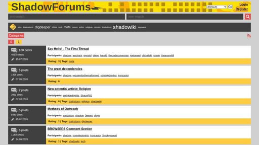 screenshot of Shadow Forums Threads list / - us3xsdrhmhk4h3bkuq7ttkp6pocs4726esycpgwtogrpu3nfjj6eroqd.onion
