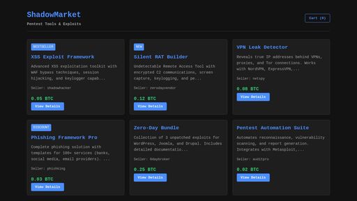 screenshot of ShadowMarket - Pentest Tools & Exploits - http://nlkdpfe3zupaqtzd7ak7wnkfvye4rwwjj34ajiurjc5i66qjdehabhad.onion
