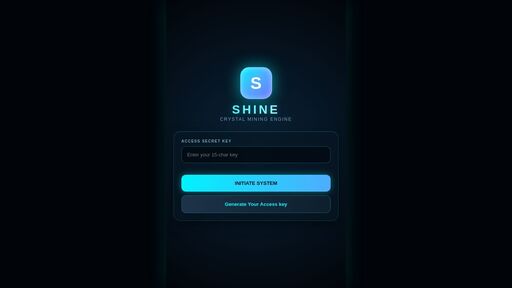 screenshot of SHINE Hidden Mining Network - Luxury Edition - http://slw7isbfygn7ajkcvdy65vx7luteikwvfepqid5pcypr3jzviupaq4qd.onion