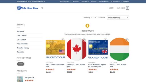 screenshot of Shop - Buy CC fullz |PSD templates | Passport | Driver License | Utility Bill - http://fullzobpigsi3r65yomyxpp2yfui2bxv7ohxip47z4a6sehy2ngoo5id.onion