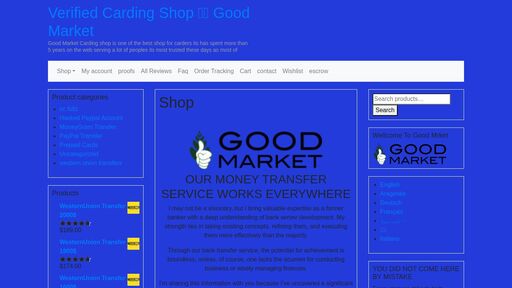 screenshot of Shop - Verified Carding Shop 🤑💲 Good Market - 3jg2k7mrvi6lnsgeuz6lmypesxm6w5exg7fqmufp5mm5vk5asjibw6yd.onion