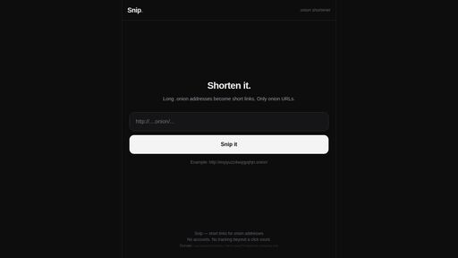 screenshot of Shorten - Snip - e4xctjlb7tmlceor3o5u73pyewkfnbq3xoe5e3bpdu6tyhasefp7i7qd.onion