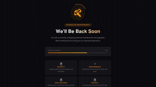 screenshot of Site Under Maintenance - p5us7nsl5hyqxg5atr4smr3ay4a6c6ogtpy44e3nx6b7lyrplnwb3ryd.onion