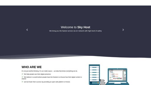screenshot of Sky Host - Best Tor Network Hosting Services - yuugwz527rcwzhicwdtzd6dmxtnd5dpb5upr7xnd7ii4dzemzhkxfyad.onion