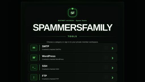 screenshot of SpammersFamily — Tools & Access - http://wgnobgtoeuxgsziwypnya4csbqx7gh4kgbwogv6ju25fwhwvg6vxgkyd.onion