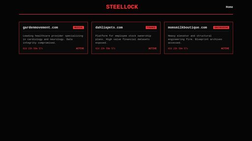 screenshot of SteelLock - http://llydxn7qgioz3zcii7of7cqlv2krpky5czkwadwkcc337mk2e5nq5mad.onion