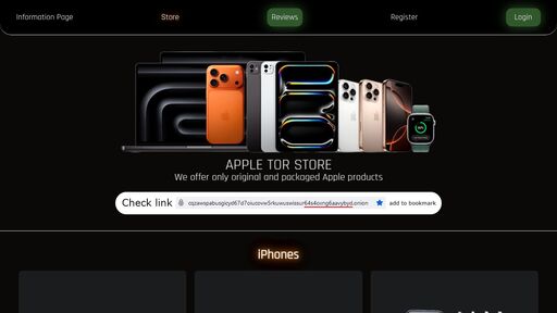 screenshot of Registration - APPLE TOR STORE - http://cqzawspabusgicyd67d7oiucovw5rkuwuswissur64s4oxng6aavybyd.onion/register.php