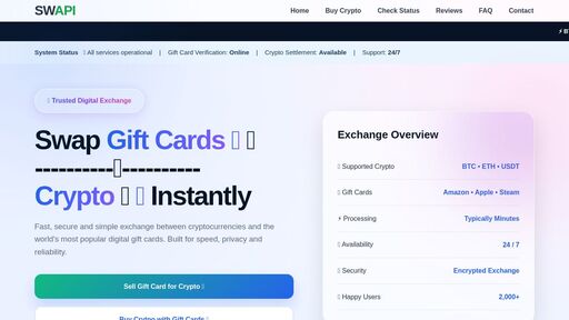 screenshot of SWAPI | Crypto ↔ Gift Cards - swapi55e646xdrajxf2e7gfgrjqucmgtjnyrlrmh53vkaai6i6j6vzyd.onion