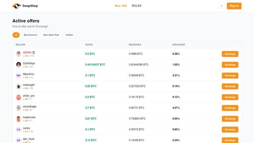 screenshot of Swapwarp — P2P BTC Exchange - pd3piadmju6sebzik43ow2yaenom4whh4npfwdkhgkfb6djijt3kmxad.onion