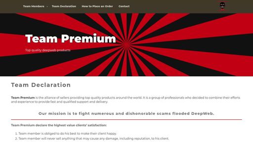screenshot of Team Premium – Top quality deepweb products - 63jhzz5w3flwbcstmt6grrgmm2qembekcj4yugyyktlxnispcfw7guyd.onion