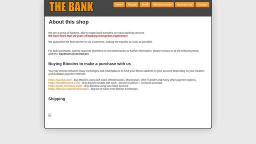screenshot of The Bank, Paypal Transfers - http://jybvzbt433ve57zt43eossmoarksywnffkmsp5brdbyt24vpc3ywhuad.onion/wu.html