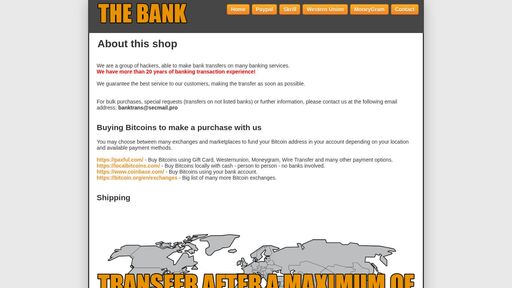 screenshot of The Bank - bank6xjyypiuh64ky3oht3n5h5gqqimp2xrhkddzc3ifceligsoxvyqd.onion