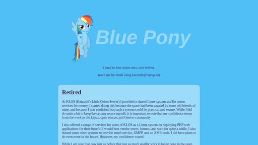 screenshot of The Blue Pony - blueponyfdt5emnvtabzgfy36bwakan225x4fxvttgt2ov2dbkcqgdad.onion
