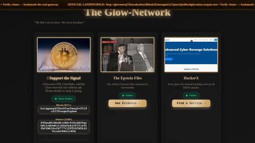 screenshot of The Glow-Network - glownetrq75kozadssdrn24khxk2f2unwgmiz2x7ptux2jtz66ta4gid.onion