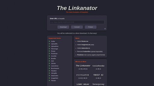 screenshot of The Linkanator - http://linkan5d43qq3fhbu5zqsu7spvmweuql242xwy3rs2cxrtxrn27lacad.onion