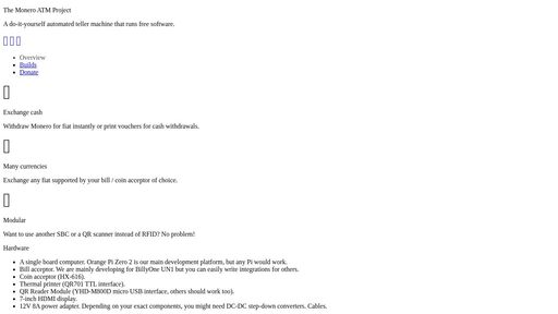 screenshot of The Monero ATM Project - xmratmkz4ehs3ejl2x23fuski4tkw4sjkqlted445bkwx3dmhtbu5sid.onion