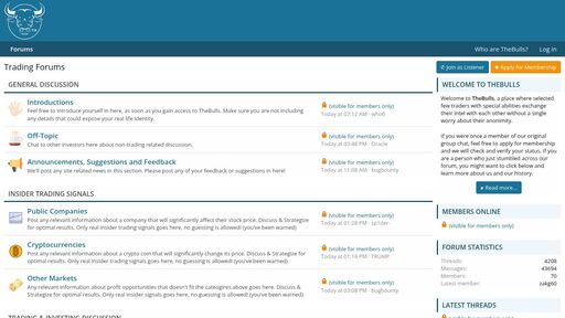 screenshot of TheBulls - Insider trading forum, for those in the know - http://bullsyjh7mvwtegdffn3anzcdwtkzdy66woejuxtwuxqbsrogkybsnyd.onion