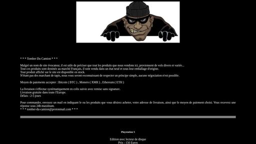 screenshot of Tomber Du Camion - ohem63ixnd6racij2tfz6erxemx2qhghzvz5bmonwwtrhcpkr7ch4jid.onion