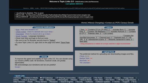 screenshot of Topic Links 3.0 | Canary - http://phxa6wa7iytrzecqovilkg2twy64cj4dhffc2amduf6wvkqwwyhgxdyd.onion/Canary.html