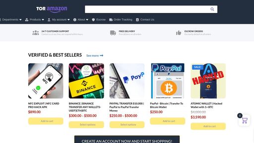 screenshot of Tor Amazon  •  A Trusted & Anonymous Market for honest sellers and loyal buyers. - tamazoncmlw2ohkbsmqxnotudejdd4befrasxuigzzjumqu3zba535yd.onion
