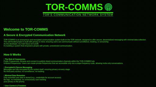 screenshot of TOR-COMMS - mw6rhzcgvfu6okwqu5zh5h4ofagkmpynrermdzpxldk3m7k6zijr4ryd.onion