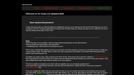 screenshot of Tor Scam List | Onions on dark web - scamli6tpc5qd3cdfe5muss4jxehlga7tfszpgprqzxq4c7uyquus7qd.onion