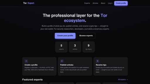 screenshot of TorExpert — Experts & articles for the Tor economy - wljisbyupqapoqghuzrlw3y7cpufo43fpvsfxrpyv6m5ticjygvooryd.onion