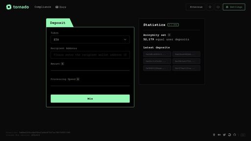 screenshot of Tornado Mix | Deposit - http://torndzbombh242kf7mzqnysxf4pmhkc4atc2gs6yqwn7s3mdsvulgeyd.onion
