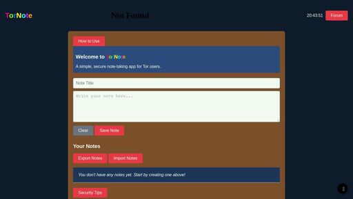 screenshot of TorNote - Secure note-taking for Tor - http://jlca77y6ztxnokq5gljsplrew3lbcqshdc5szo7rl6mf7nzfkg5i6sid.onion