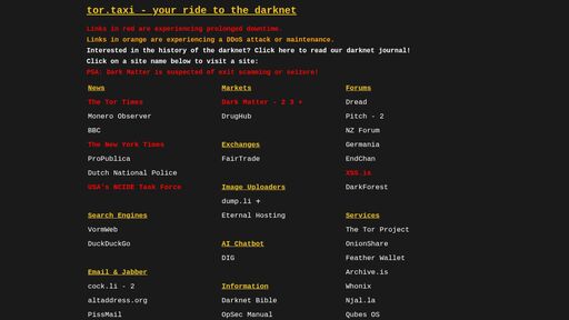 screenshot of tor.taxi - your ride to the darknet - tortaxi2dev6xjwbaydqzla77rrnth7yn2oqzjfmiuwn5h6vsk2a4syd.onion