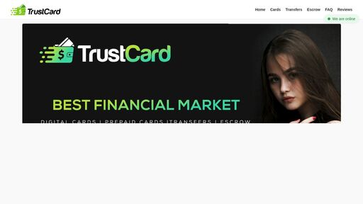 screenshot of TrustCard - 100% secure cards and transfers - htrul4uuswfczrrptwsorzvb6n5ptbltupumo6xdfuv76uqnckvbczyd.onion