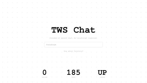screenshot of TWS Chat - twssssggaixqajfh7e5gqczxjdd4reydgjtysh2ifksutaa766yxfdqd.onion
