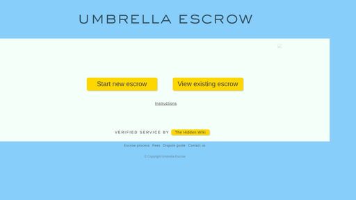 screenshot of Umbrella Escrow - The oldest TOR escrow service - 2mqeepkwhpadzjd6o3iktot4loebjzmbffbvkuq3huiunay7co7vorad.onion