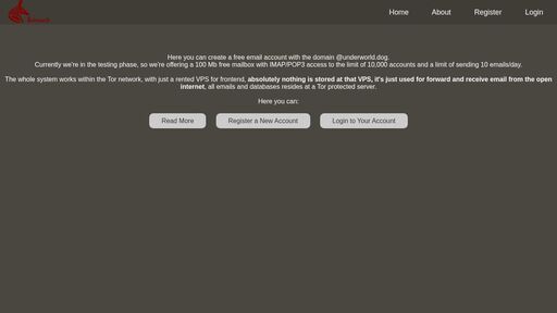 screenshot of Underworld Email - Encrypted & Anonymous email - fozdean5ayswi6jtseg2fgyysqt3dskoosmoc6gnqia4dxwxiuvg3oad.onion