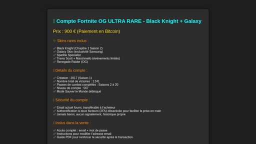 screenshot of ✨ Vente Compte Fortnite OG 🔥 Black Knight + Galaxy + 1.2K Wins - qslqrlhqidkh2oplkgicxhhgve4b2tqy7qebsh7fc6757432wi23r4ad.onion