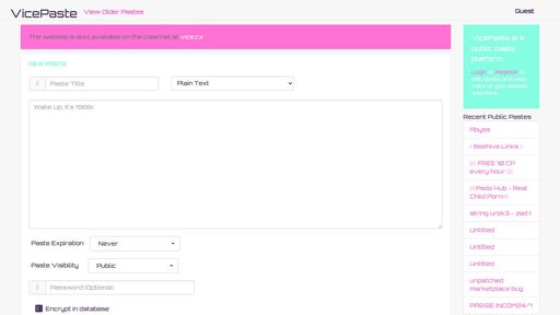 screenshot of VicePaste - vicecityyc6lifnbgt73bv6zu27ub7ddxjot6bttdzvifdidswbardqd.onion