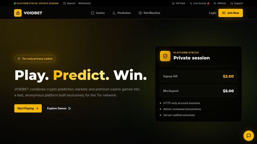 screenshot of VOIDBET | Crypto Casino & Prediction Platform - http://kgjokw3rfzbla744o56arqe7py6oor24hndnfykjsdzfnuf4hbik2syd.onion/prediction