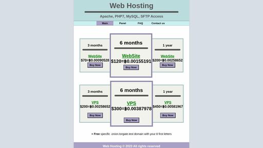 screenshot of Web Hosting | Sign in - http://dg2msawvjkitkhe5sfiamxptjqwmkglg6z6lqx3bifsvehiayztsm7yd.onion/panel.php