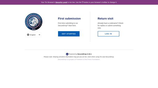 screenshot of Welcome | DRSD | SecureDrop - drsd5lfzgiapd4xzpqg57lmeqschisa5hun6ajc2xmexzvco4mtkhfad.onion