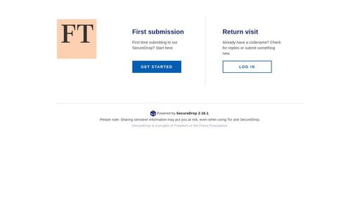 screenshot of Welcome | Financial Times | SecureDrop - nqu6crmtnzs2hs5abo2uqni53yqsnnwqnerdxuzyz5yxairxlzjzt6yd.onion