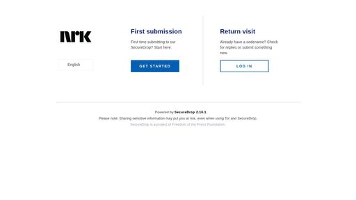 screenshot of Welcome | NRK | SecureDrop - 537ztcntpbmspja4mkpxldpsoc46mqlssnsaklqnfw3gnlpj5glcjgid.onion