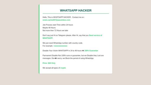 screenshot of WHATSAPP HACKER - leaks2gju2ukwkzbeysl7gcfcy2kkh2gx4n72zsce4ssifazurgrhryd.onion