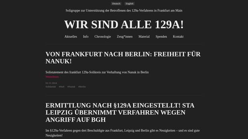 screenshot of Wir sind alle 129a! - http://dtjnlb5arz4yu5j6atqyney2jurf4ekyhvmkc6ysyckkgf73afqqnhqd.onion