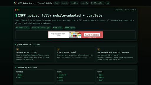 screenshot of XMPP Quick Start | Terminal Mobile - xmppqskz4q67rrbsgvoeeccyyg62pz7td6ulef6wff54v5s7es6rnkid.onion