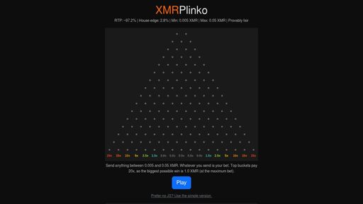 screenshot of XMR Plinko - plinkovmosb3zv4p7zuz774sdl3uj44rm4z2xlkusetpj5vqpxqt23qd.onion