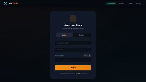 screenshot of Contact Us – XTE Wallet - http://xte5miha6rq3yrk6inmzte5goxmrgeheyvukr2v7r7fkwytbnvray5id.onion/contact.php